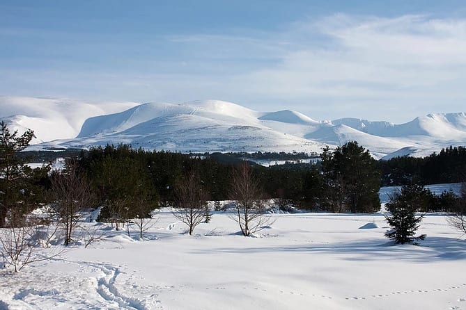 A landscape photograph of Aviemore in the Scottish highlands.