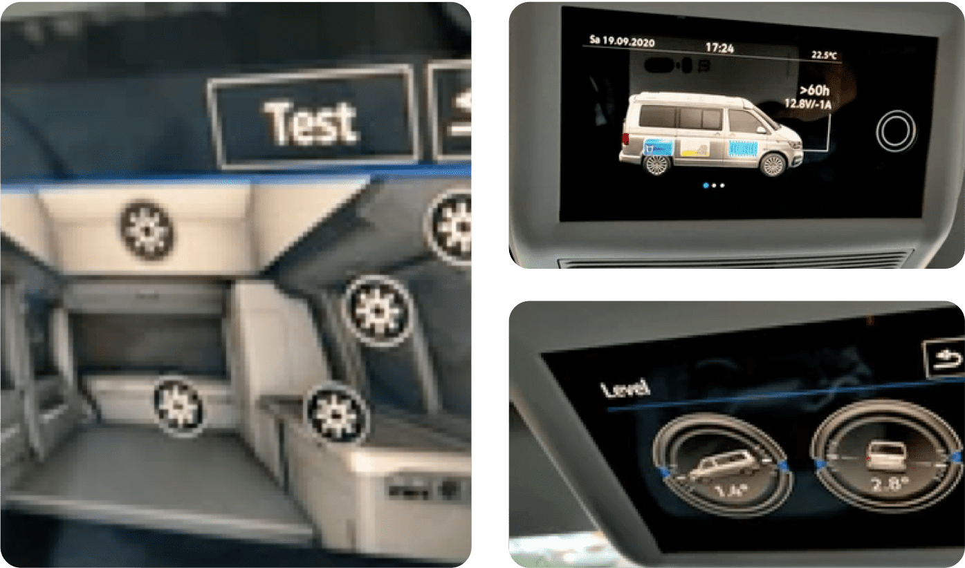Images showcasing some of the features of the campervan control unit.