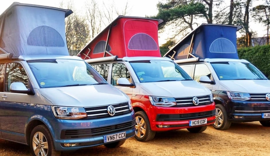 A range of pop top VW campervans that are available for hire in Southampton.